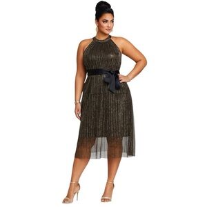 NWT Estelle Dress Gloria Belted Dress in Black and Gold 4x